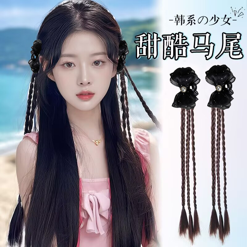 2025仿真辫子刘海夹侧边夹假发成人长辫子儿童小辫子假发麻花辫子