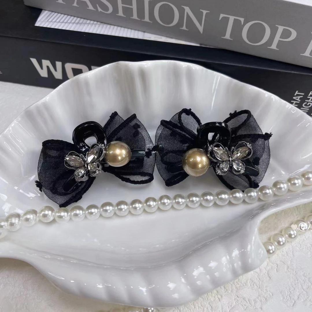 网纱侧边碎发蝴蝶结气质小抓夹