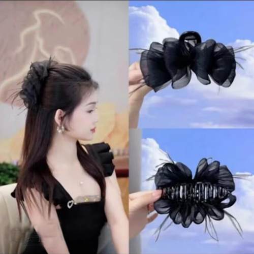 2025新款蓬松云朵泡泡抓夹气网红Z180气质黑色时尚双面法式发夹女