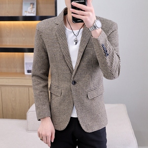 606P60 秋季男士西服千鸟格小西装外套上衣修身休闲潮流帅气图片