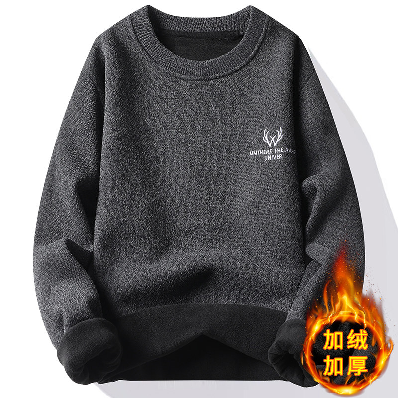7009-P30 毛衣男加绒加厚一体绒卫衣秋冬天百搭毛线针织衫图片