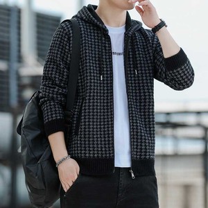6953P65 秋冬季水貂绒夹克男士加绒加厚针织开衫男装连帽毛衣外套图片