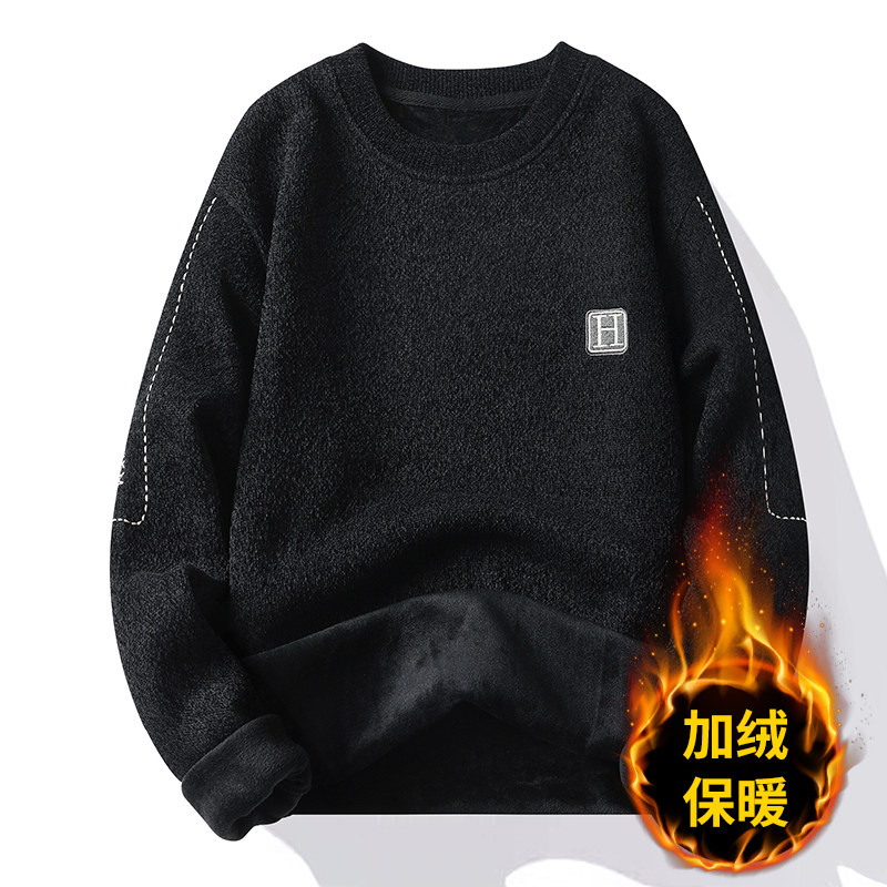 7026P30 毛衣男加绒加厚一体绒卫衣秋冬天毛线针织衫图片