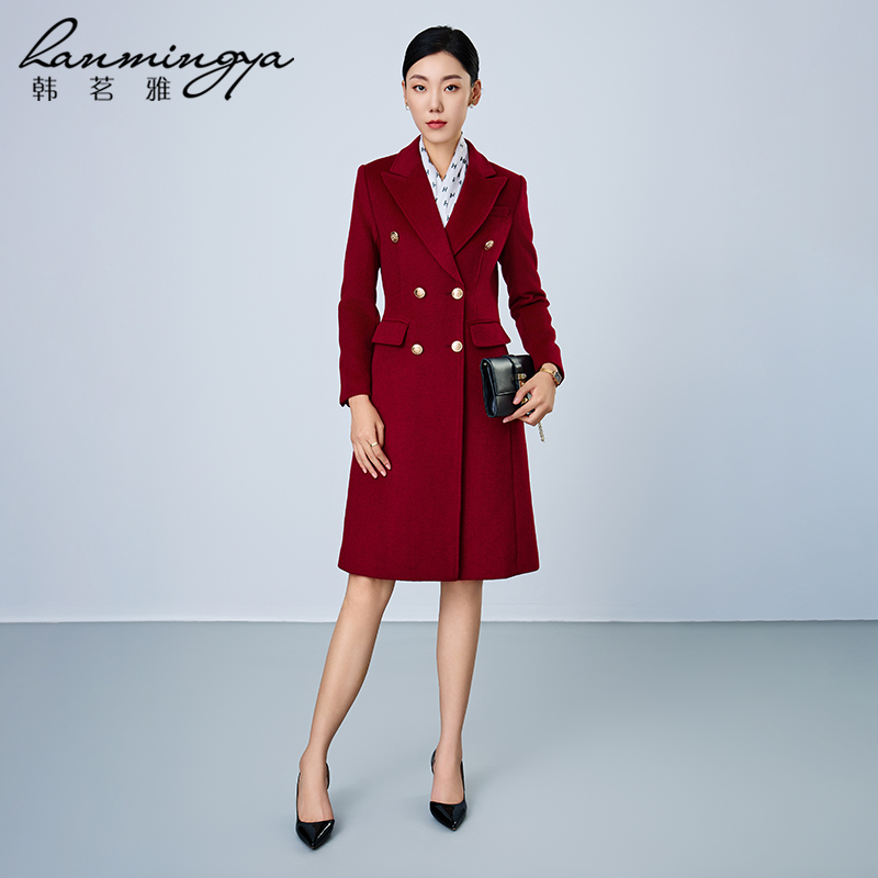 韩茗雅羊毛呢大衣女中长款时尚