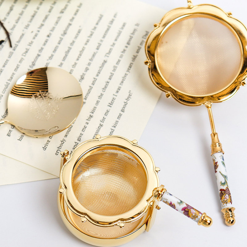 日本明顿骨瓷镀金旋转滤茶器茶漏