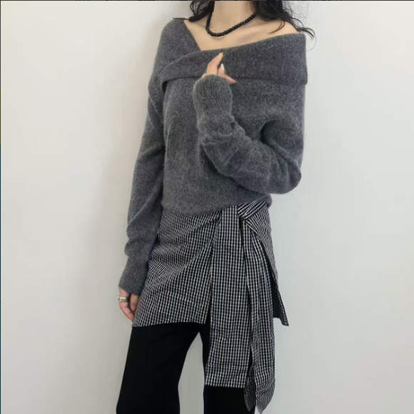 【雪姐专属】KX21068  花灰斜肩浣熊上衣
