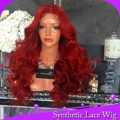 大红色大卷假发头套Glueless High Temperature Fiber Lace Wigs
