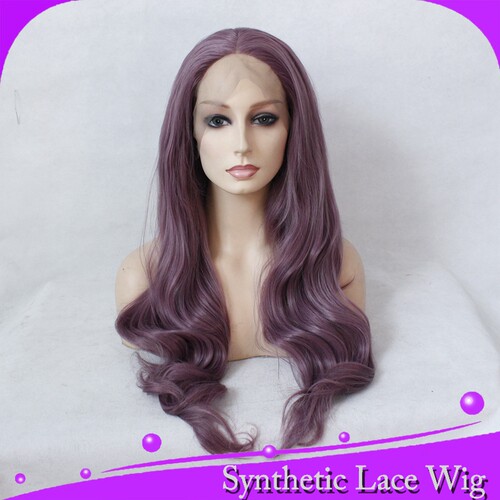 混紫色欧美范长款手织蕾丝假发front lace wig synthetic高温丝
