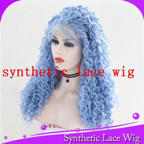定做蓝色自由分小卷kinky curly lace wig Synthetic蕾丝假发头套