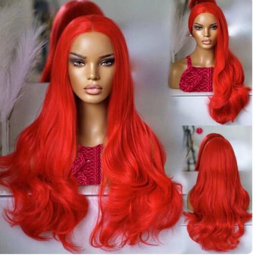 大卷前蕾丝整顶假发头套大红色wavy synthetic front lace wig