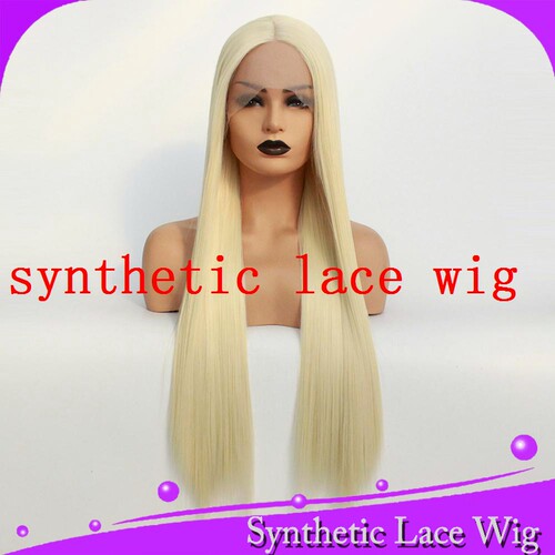 金色613#化纤蕾丝假发头套Synthetic front lace wig中分刘海