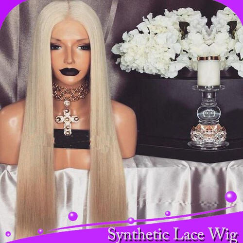 中分顺直26英寸金色半手工蕾丝假发头套front lace wig 外贸出口