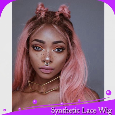 自然波baby hair棕色发根高温丝哑光前蕾丝synthetic front wig