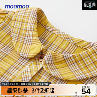 moomoo童装 可爱娃娃领格纹文复古蛋糕裙 女童连衣裙全棉秋冬新款