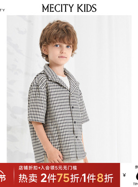 mecity kids童装夏新款男童衬衫式连帽短袖茄克外套503341