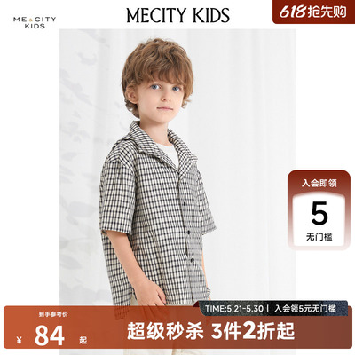 mecity kids童装夏新款男童衬衫式连帽短袖茄克外套503341
