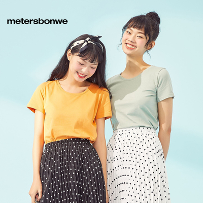 美特斯邦威纯色圆领短袖T恤女