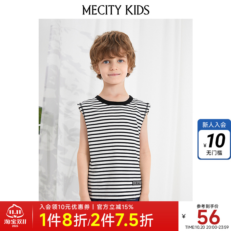 mecity kids童装夏圆领条纹背心款针织无袖恤504434