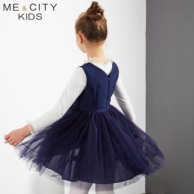米喜迪mecity女童休闲百褶连衣裙