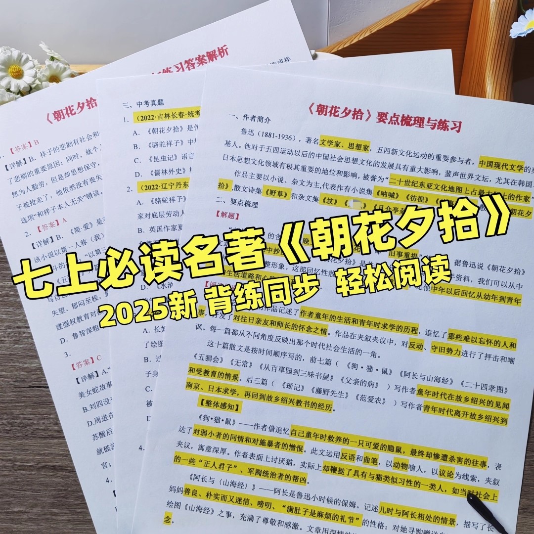 新版七年级上册语文名著朝花夕拾西游记必背知识高频考点背诵练习