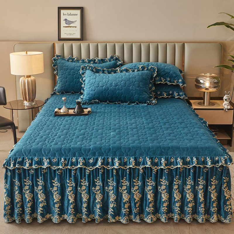 冬季牛奶宝宝绒夹棉床裙单件