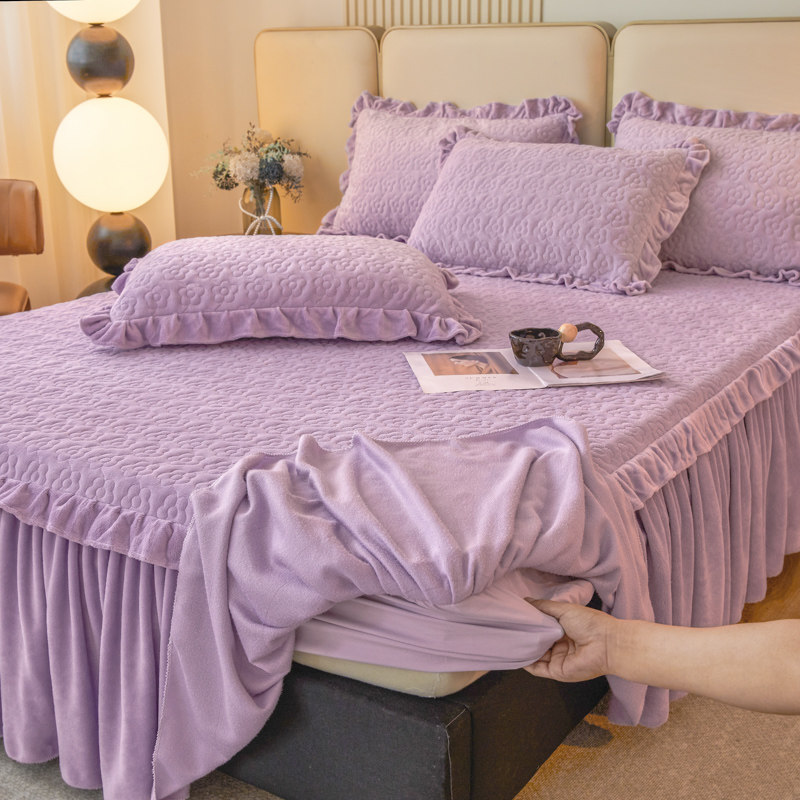 纯色夹棉牛奶绒床笠式床裙二合一公主风加厚保暖单件床罩冬季床品,床上用品,床裙,淘宝优惠券,粉丝福利购,淘宝优惠卷