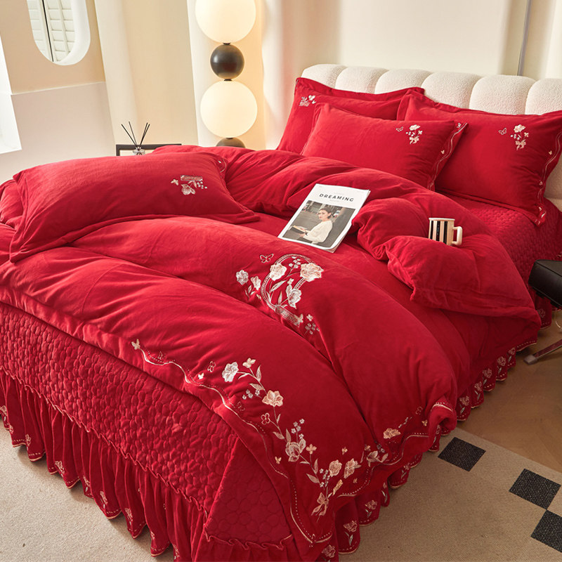 刺绣婚庆四件套床盖款冬季大红色结婚绒被套,床上用品,婚庆床品套件,淘宝优惠券,粉丝福利购,淘宝优惠卷