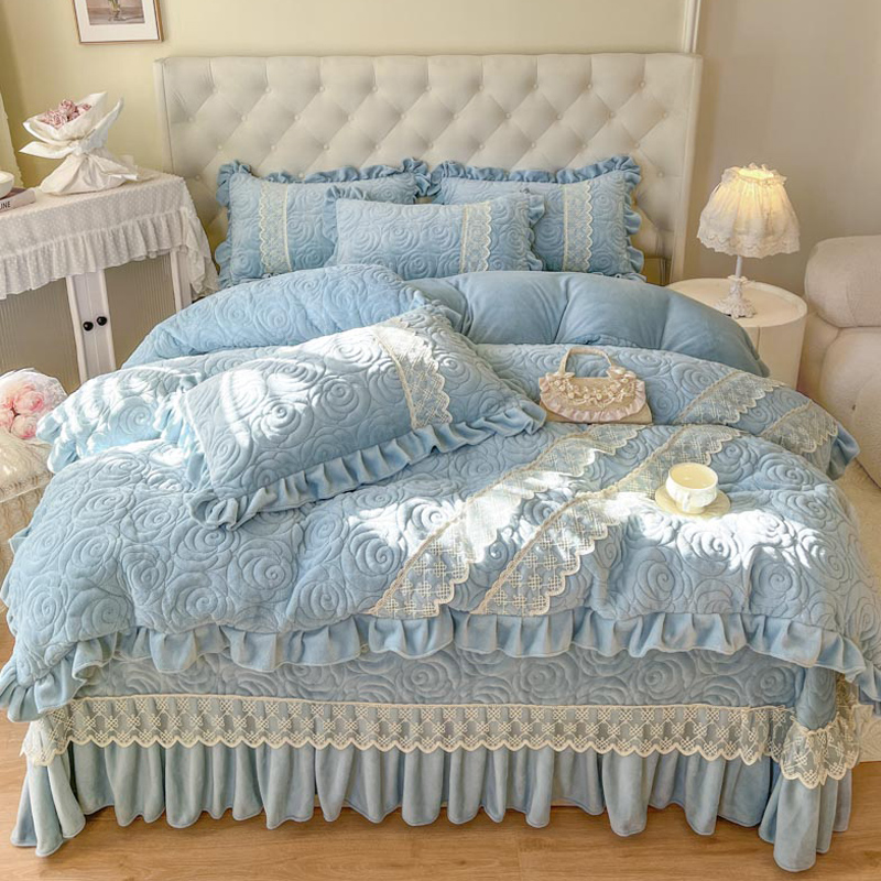 公主风加厚牛奶绒被套单件冬季夹棉保暖双面绒珊瑚法兰绒被套花边