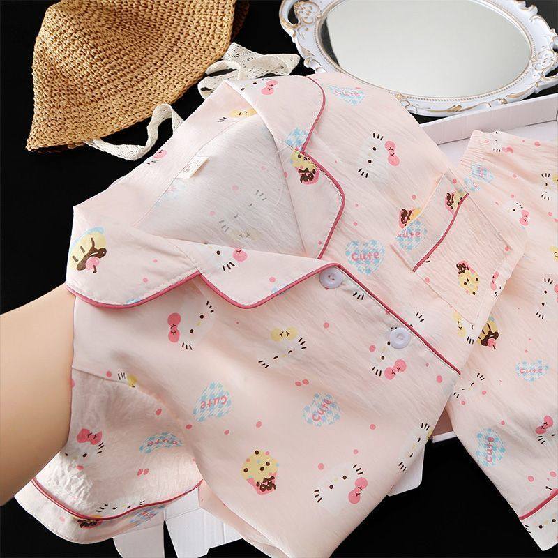 卡通女童睡衣夏季云朵棉儿童新款公主风短袖短裤中大童家居服套装