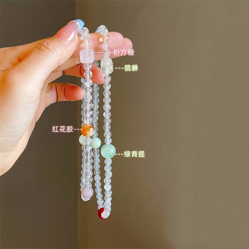 天然石彩色多宝白水晶手链小清新通透能量手串礼物手饰品批发