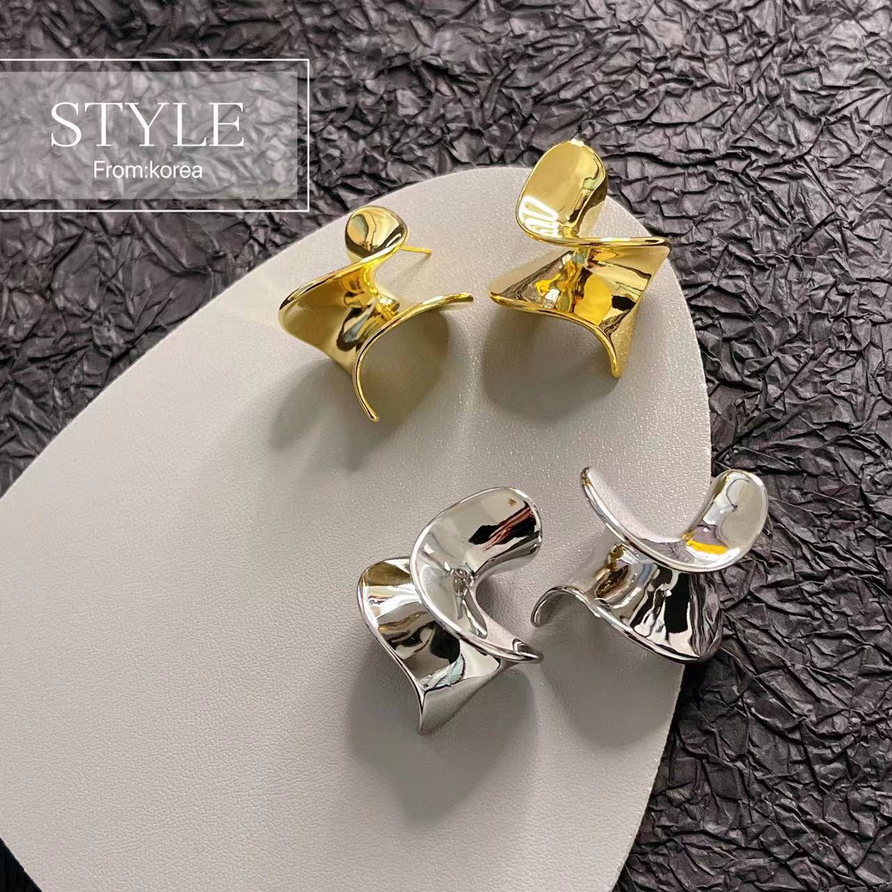 欧美金属风14K金几何曲线耳环个性时尚INS潮流简约耳饰品耳坠