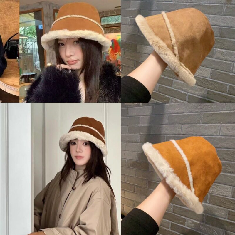 渔夫帽女士冬季大头围帽子麂皮绒盆帽加绒加厚保暖防寒护耳水桶帽