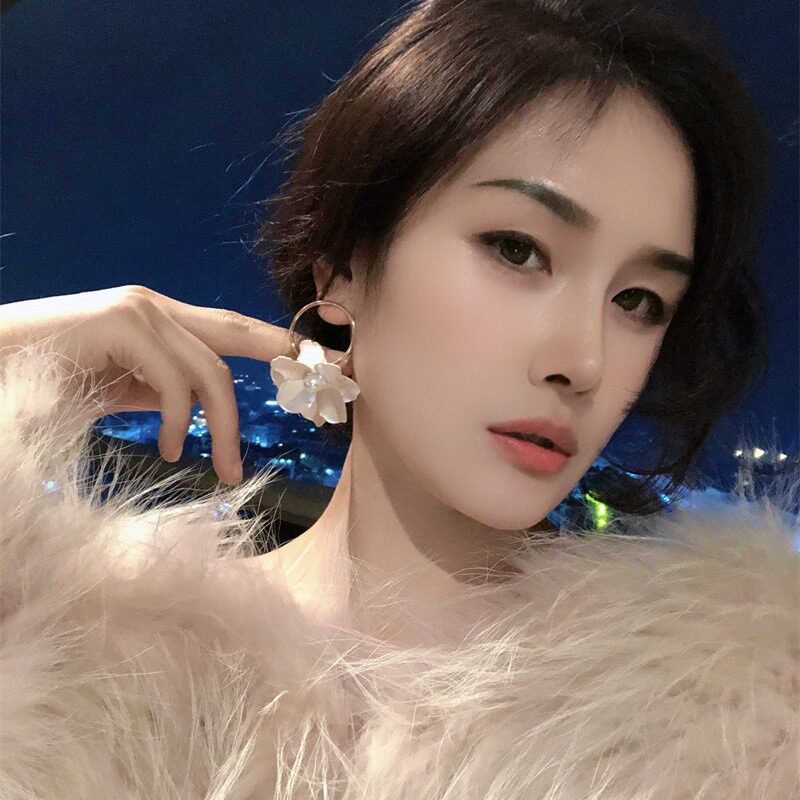 【小众原创设计金属风撞色大花朵耳环个性风潮夸张耳饰品批发