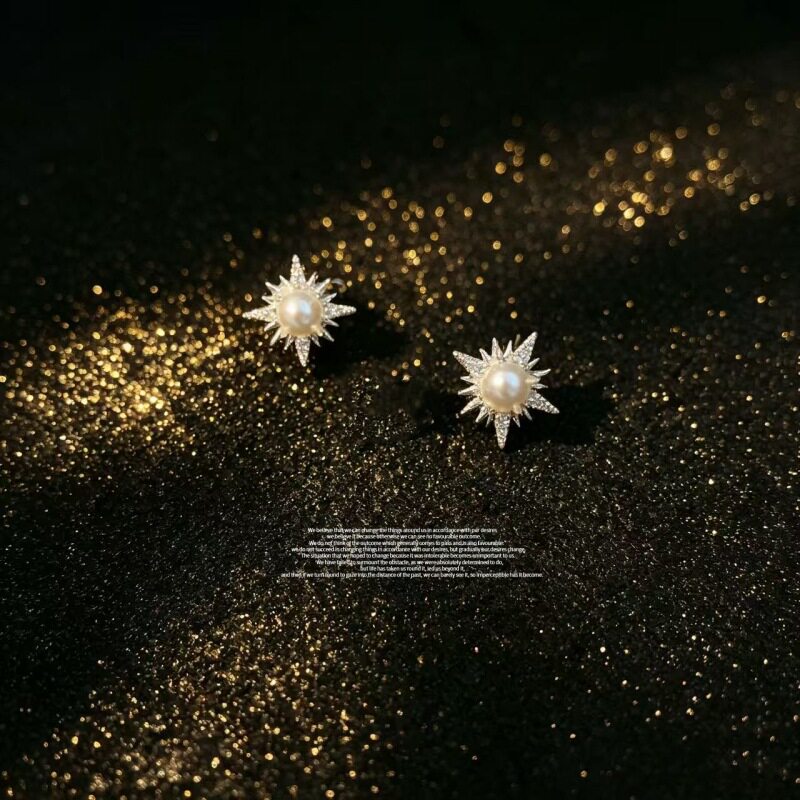 法式复古微镶锆石芒星耳钉时尚气质精致通勤温柔耳环名缓耳饰品