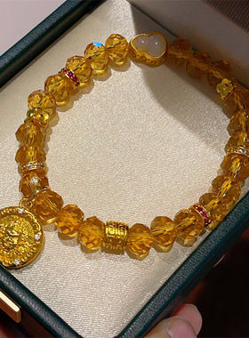 沙金黄财神直切水晶葫芦人像串珠手链轻奢高级感手环宫廷风手饰