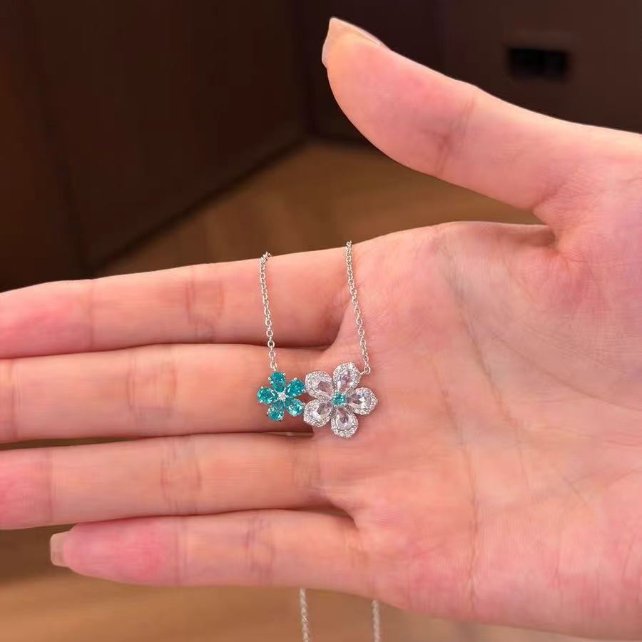 清新彩色小花朵锆石颈链百搭精致撞色锁骨链甜美立体花卉项链