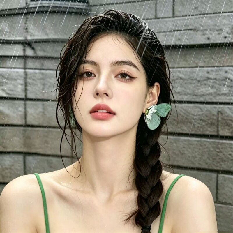 森系梦幻精灵薄纱蝴蝶耳钉女仙气小众清透半透可爱小动物耳环耳饰