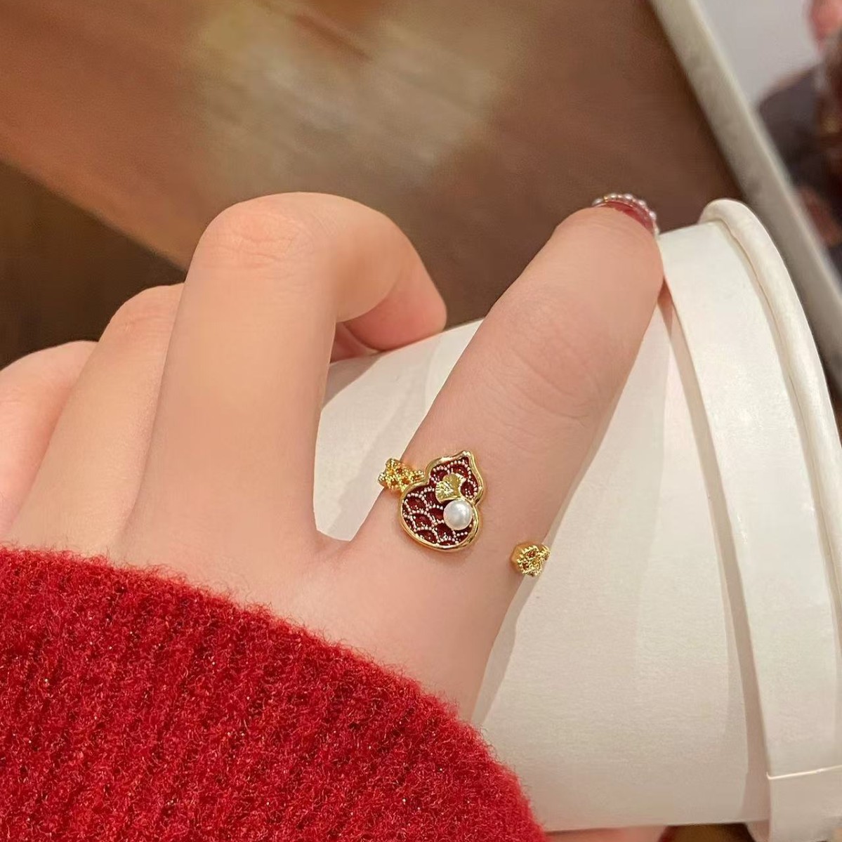 复古新中式葫芦新年红色开口戒指女2026新款爆款小众设计食指环