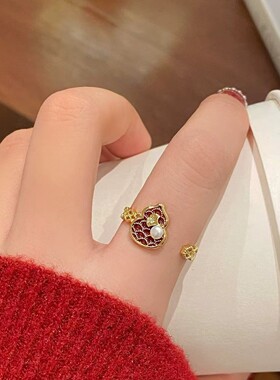 复古新中式葫芦新年红色开口戒指女2026新款爆款小众设计食指环