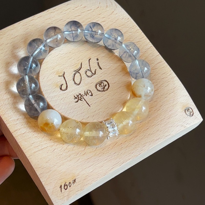 小红书同款黄水晶手链黄塔晶招财转运手串女通透海蓝宝新款旺事业