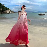 A large size 300-pound French gradient flowing halter dress for a chubby summer girl, a long dress with a seaside vacation style on Instagram thumbnail 2