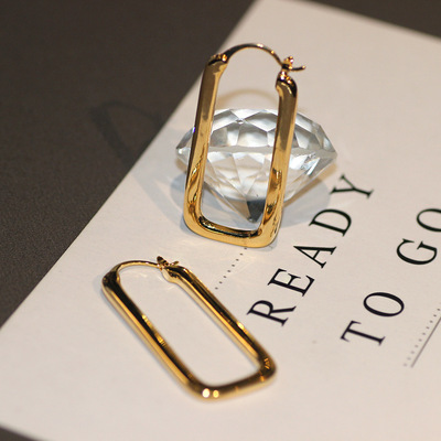 黄亦玫玫瑰的故事刘亦菲同款耳环几何长方形耳圈耳扣金属风