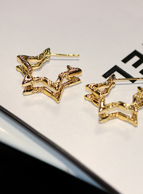 2025新款高级感缺角五角星925银针双层设计耳饰女轻奢饰品 44258