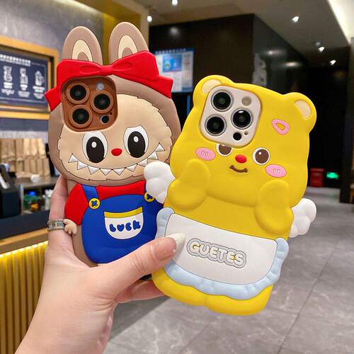 立体蓝背带拉布布适用VIVO X300PRO Y200手机壳可爱Y37PRO Y17S韩风天使黄油小熊V50 V60 V70FE创意日韩卡通