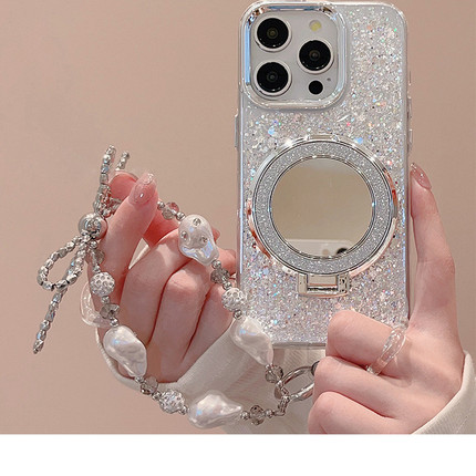 镜面支架适用小米15 POCO X7PRO手机壳红米NOTE14/13轻奢电镀框K80 K70 K60少女心14C网红闪粉滴胶