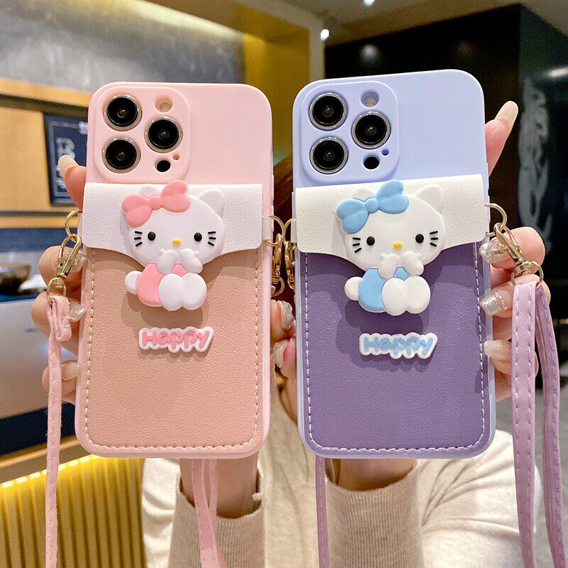 外贸款开心Kitty适用三星S26FE S25ULTRA S24FE手机壳女款A24 A25 A26可爱零钱卡包A16 A27卡通斜挎绳保护套