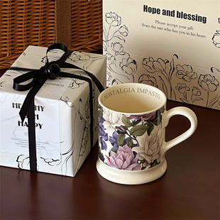 法式复古花园油画感马克杯古典花卉咖啡杯雅致小众礼物陶瓷水杯子