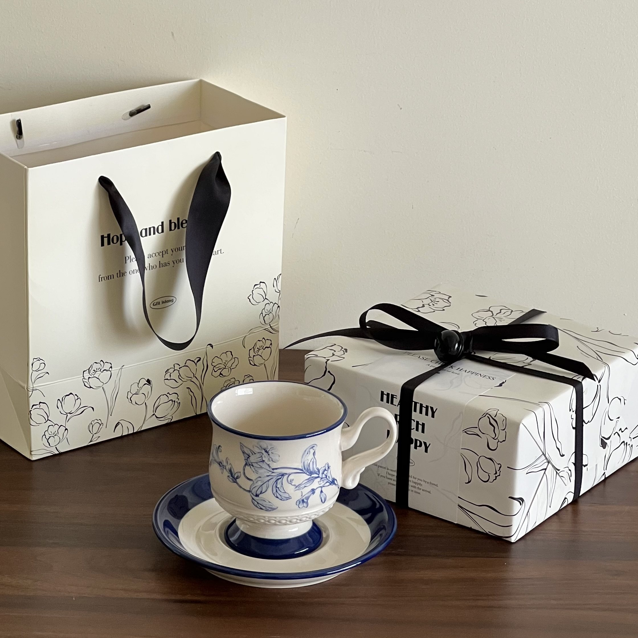 结婚礼手工包装礼物礼盒中古风复古手绘花卉咖啡杯碟水杯伴手礼物,餐饮具,咖啡杯,淘宝优惠券,粉丝福利购,淘宝优惠卷