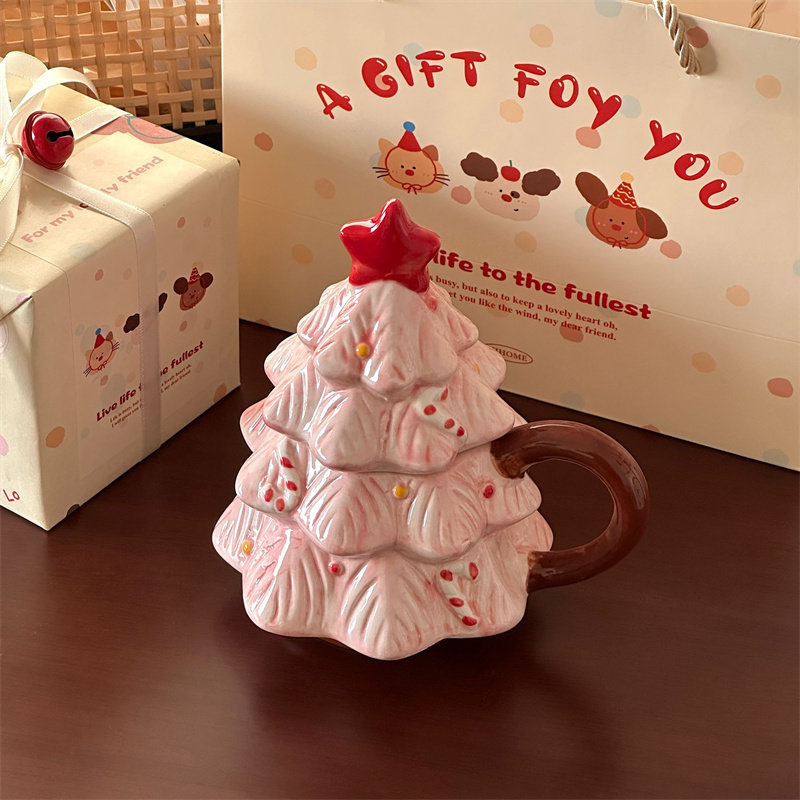 送女生新年礼物粉色圣诞树陶瓷水杯马克杯创意桌面摆件伴手礼盒,餐饮具,马克杯,淘宝优惠券,粉丝福利购,淘宝优惠卷