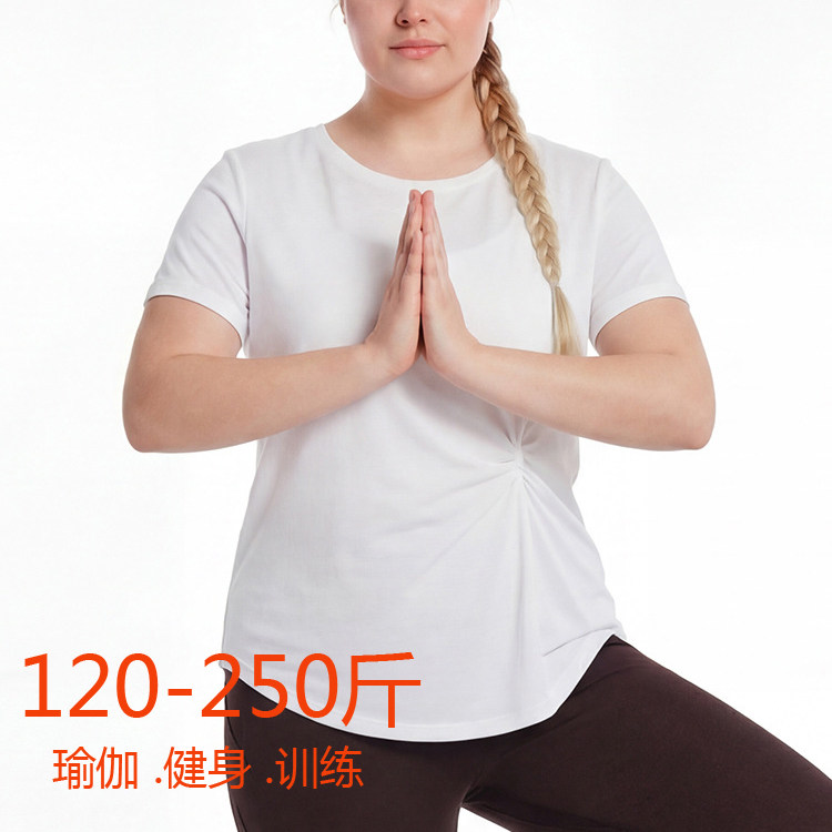大码外贸健身瑜伽服250斤显瘦T恤